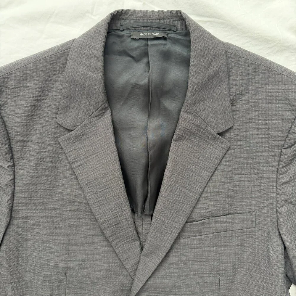 PRADA Charcoal Gray Textured Cotton Suit Blazer 52L